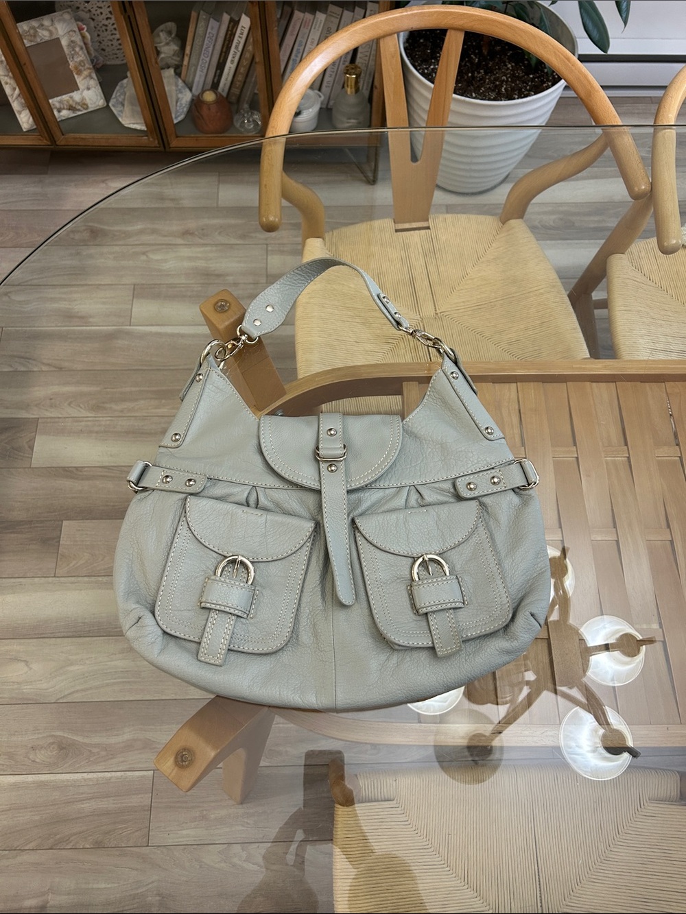 Barr + Barr Genuine Leather Large Shoulder Bag in Light Gray